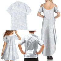 Plumeria Floral White Sunday Family Matching Summer Maxi Dress and Hawaiian Shirt