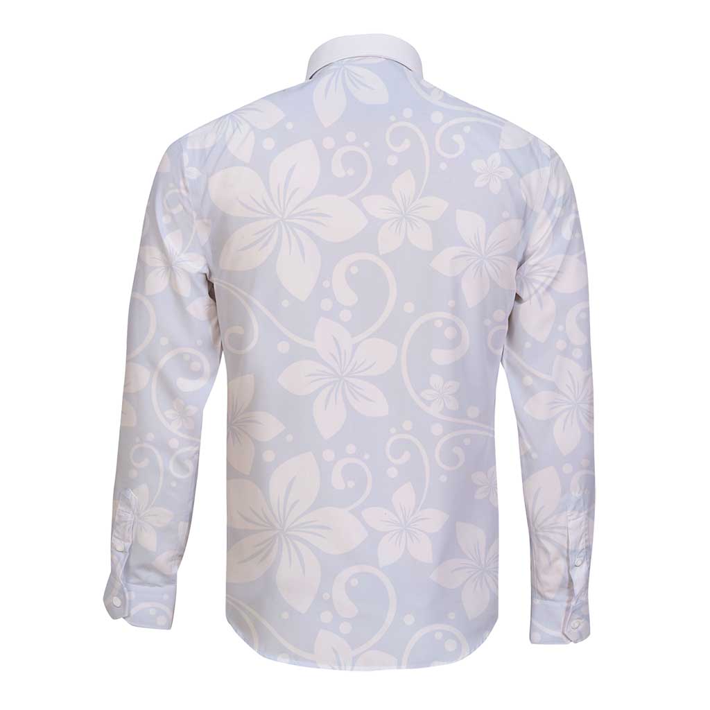 Plumeria Floral White Sunday Long Sleeve Button Shirt