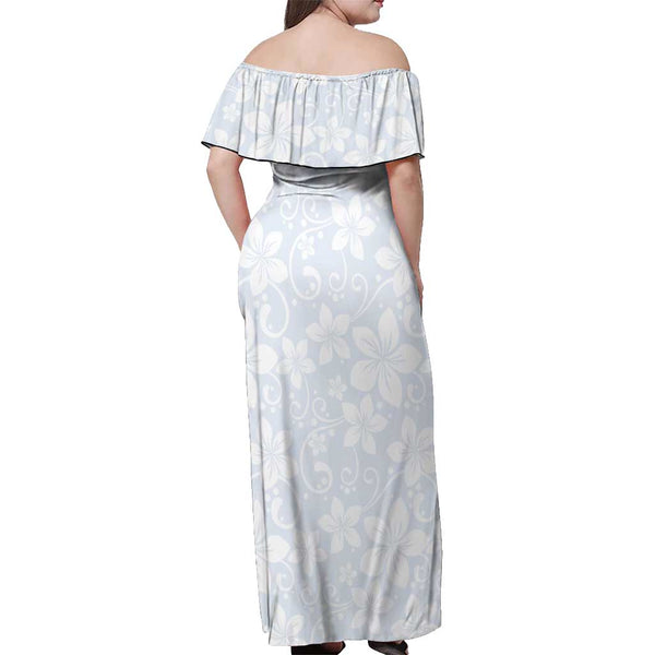 Polynesian Off Shoulder Sweater With Plumeria Flower White LT6