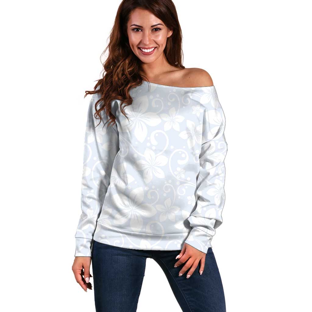 Plumeria Floral White Sunday Off Shoulder Sweater LT01 Women White - Polynesian Pride