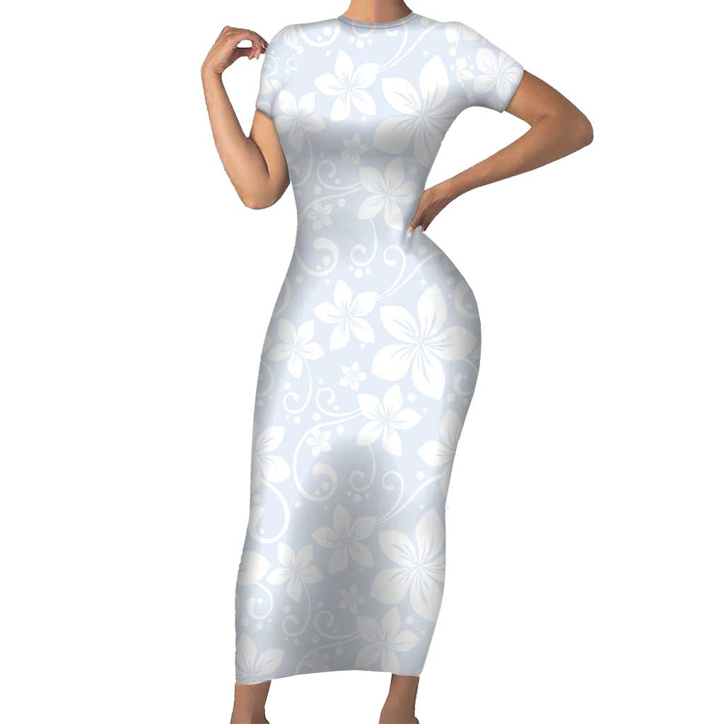 Plumeria Floral White Sunday Short Sleeve Bodycon Dress LT01 Long Dress White - Polynesian Pride