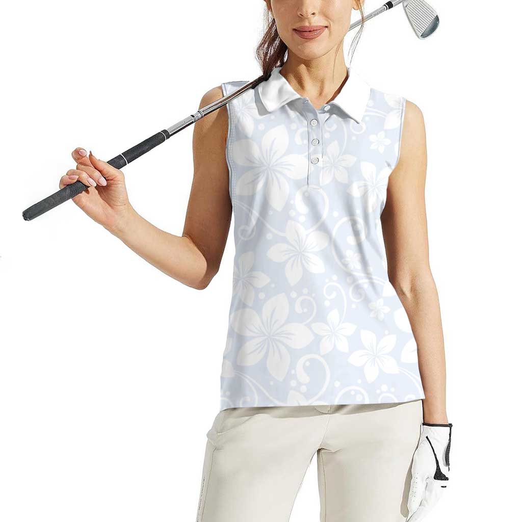 Plumeria Floral White Sunday Women Sleeveless Polo Shirt