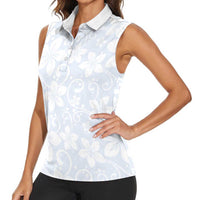 Plumeria Floral White Sunday Women Sleeveless Polo Shirt