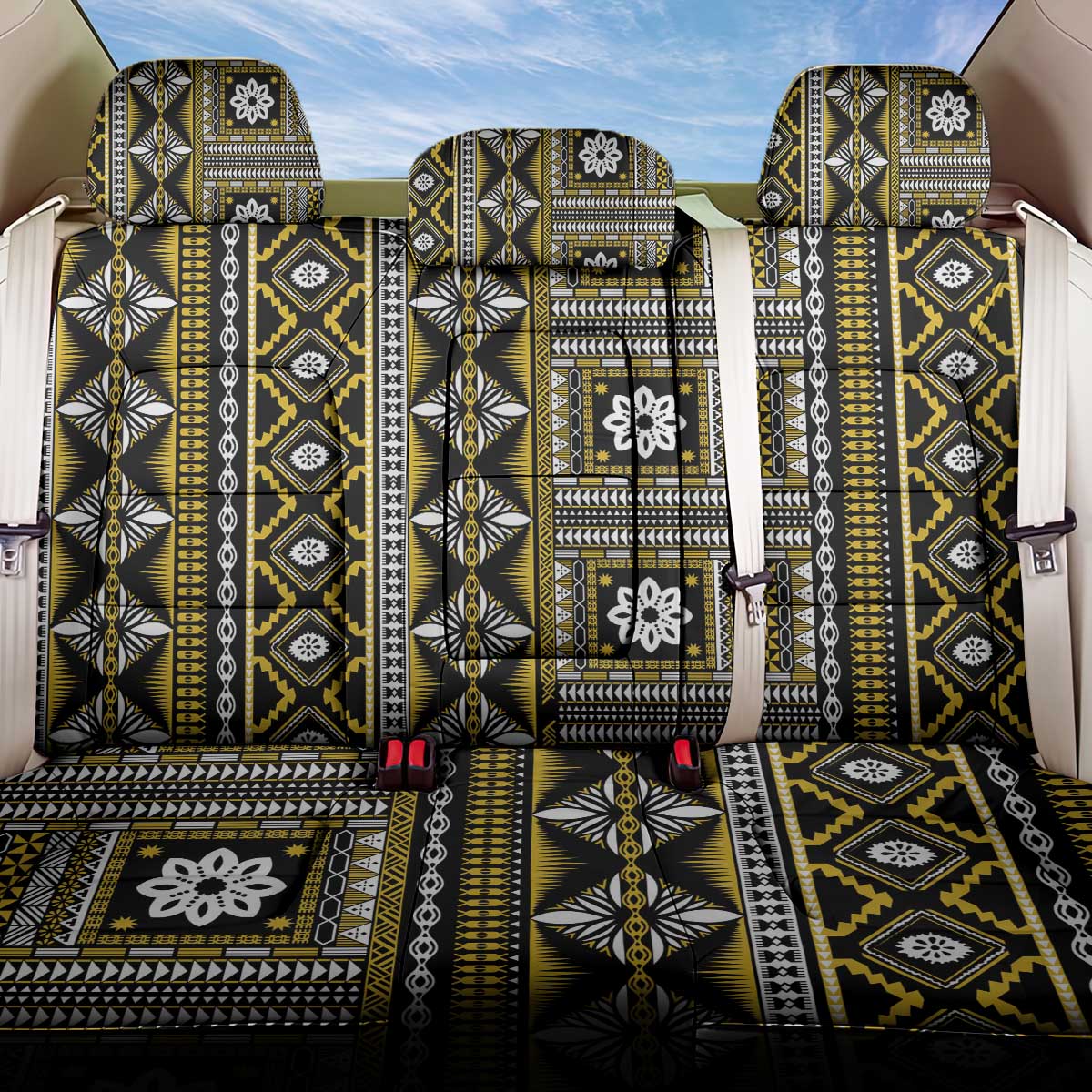 Fiji Masi Tapa Pattern Yellow Back Car Seat Cover - Polynesian Pride