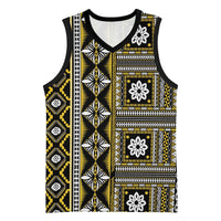 Fiji Masi Tapa Pattern Yellow Basketball Jersey - Polynesian Pride