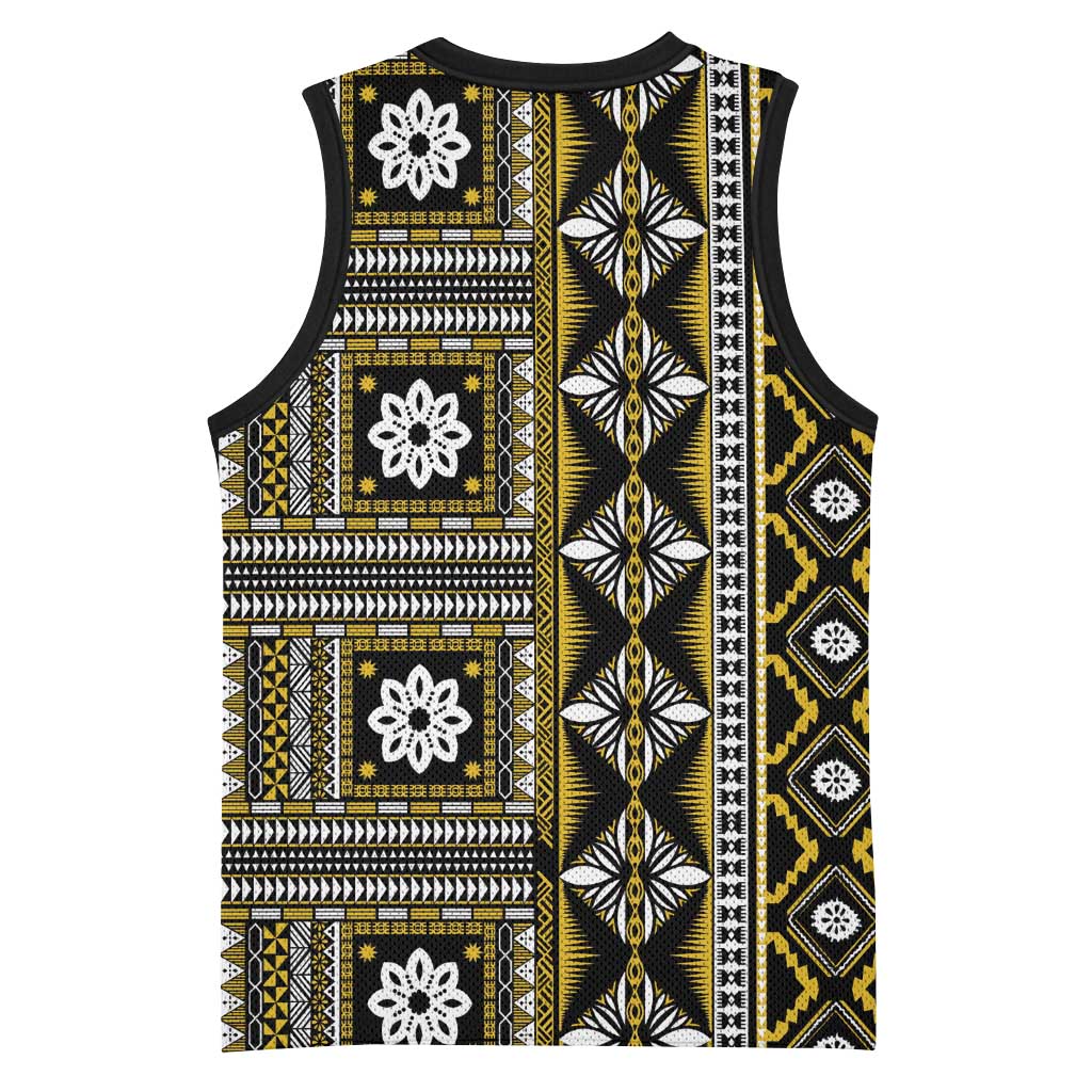Fiji Masi Tapa Pattern Yellow Basketball Jersey - Polynesian Pride