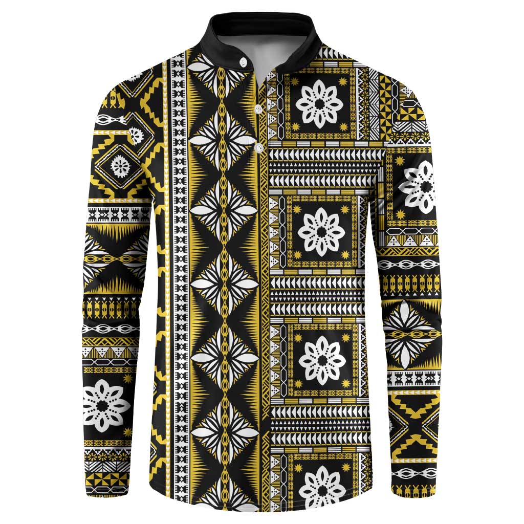 Fiji Masi Tapa Pattern Yellow Button Sweatshirt - Polynesian Pride