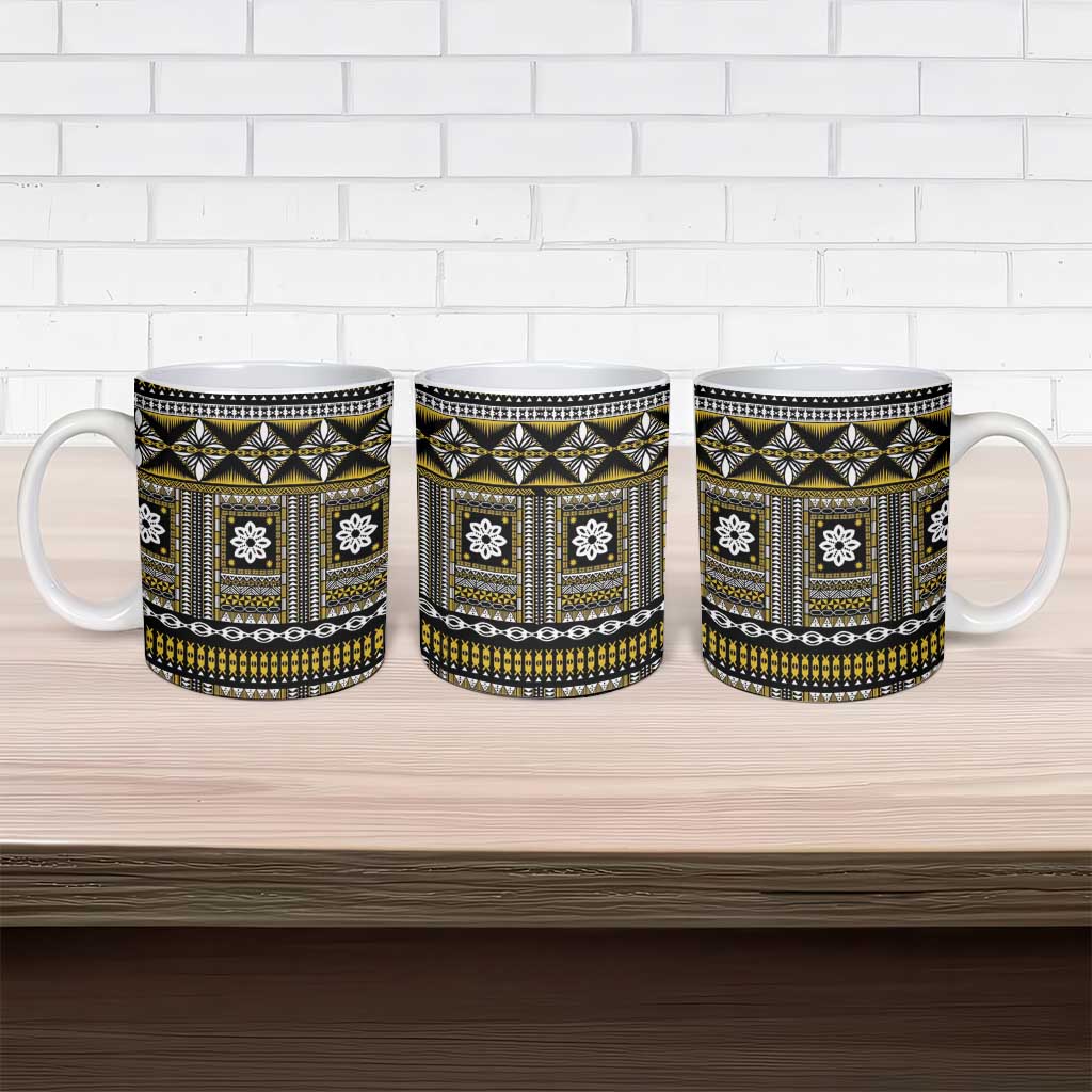 Fiji Masi Tapa Pattern Yellow Ceramic Mug - Polynesian Pride