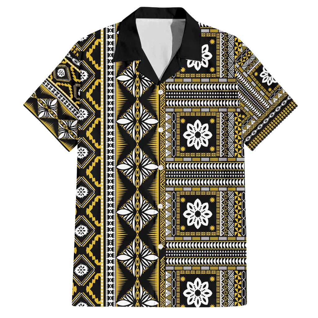 Fiji Masi Tapa Pattern Yellow Family Matching Long Sleeve Bodycon Dress and Hawaiian Shirt - Polynesian Pride