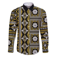 Fiji Masi Tapa Pattern Yellow Family Matching Long Sleeve Bodycon Dress and Hawaiian Shirt - Polynesian Pride