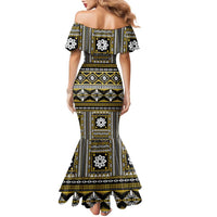 Fiji Masi Tapa Pattern Yellow Family Matching Mermaid Dress and Hawaiian Shirt - Polynesian Pride