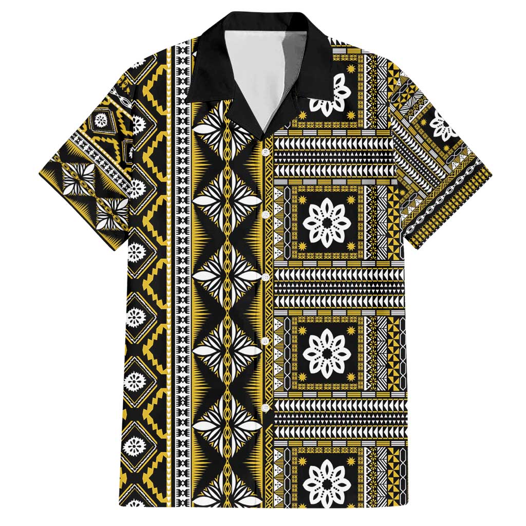 Fiji Masi Tapa Pattern Yellow Family Matching Short Sleeve Bodycon Dress and Hawaiian Shirt - Polynesian Pride