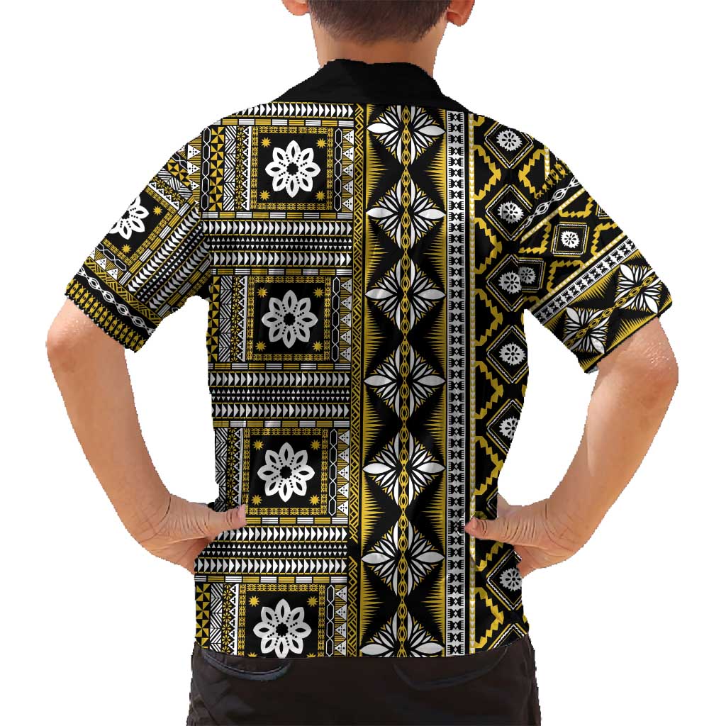 Fiji Masi Tapa Pattern Yellow Family Matching Summer Maxi Dress and Hawaiian Shirt - Polynesian Pride