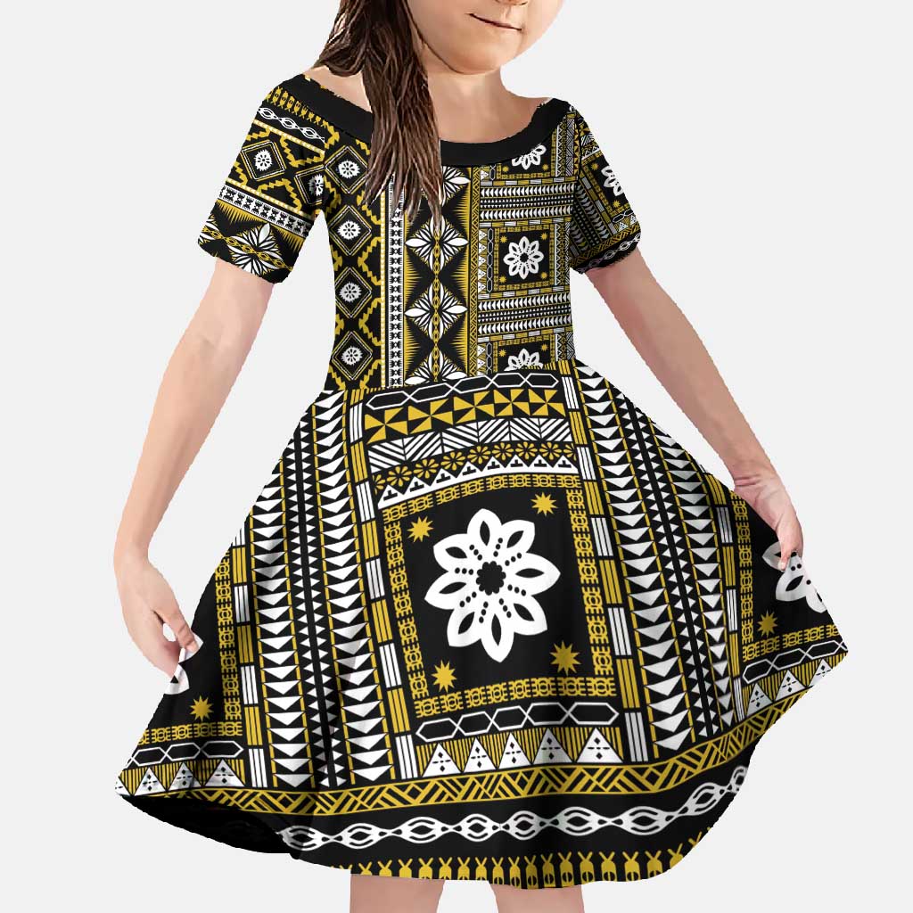 Fiji Masi Tapa Pattern Yellow Family Matching Summer Maxi Dress and Hawaiian Shirt - Polynesian Pride