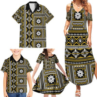 Fiji Masi Tapa Pattern Yellow Family Matching Summer Maxi Dress and Hawaiian Shirt - Polynesian Pride