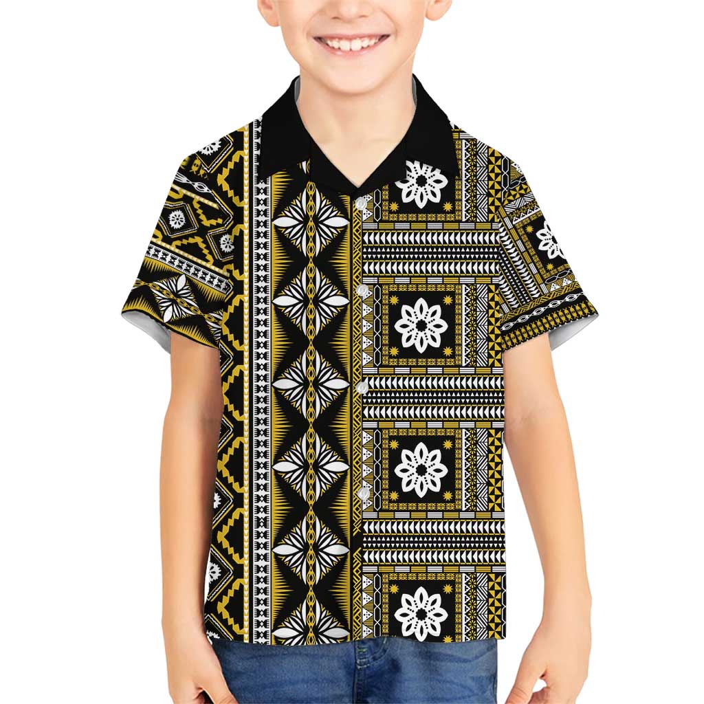 Fiji Masi Tapa Pattern Yellow Family Matching Summer Maxi Dress and Hawaiian Shirt - Polynesian Pride