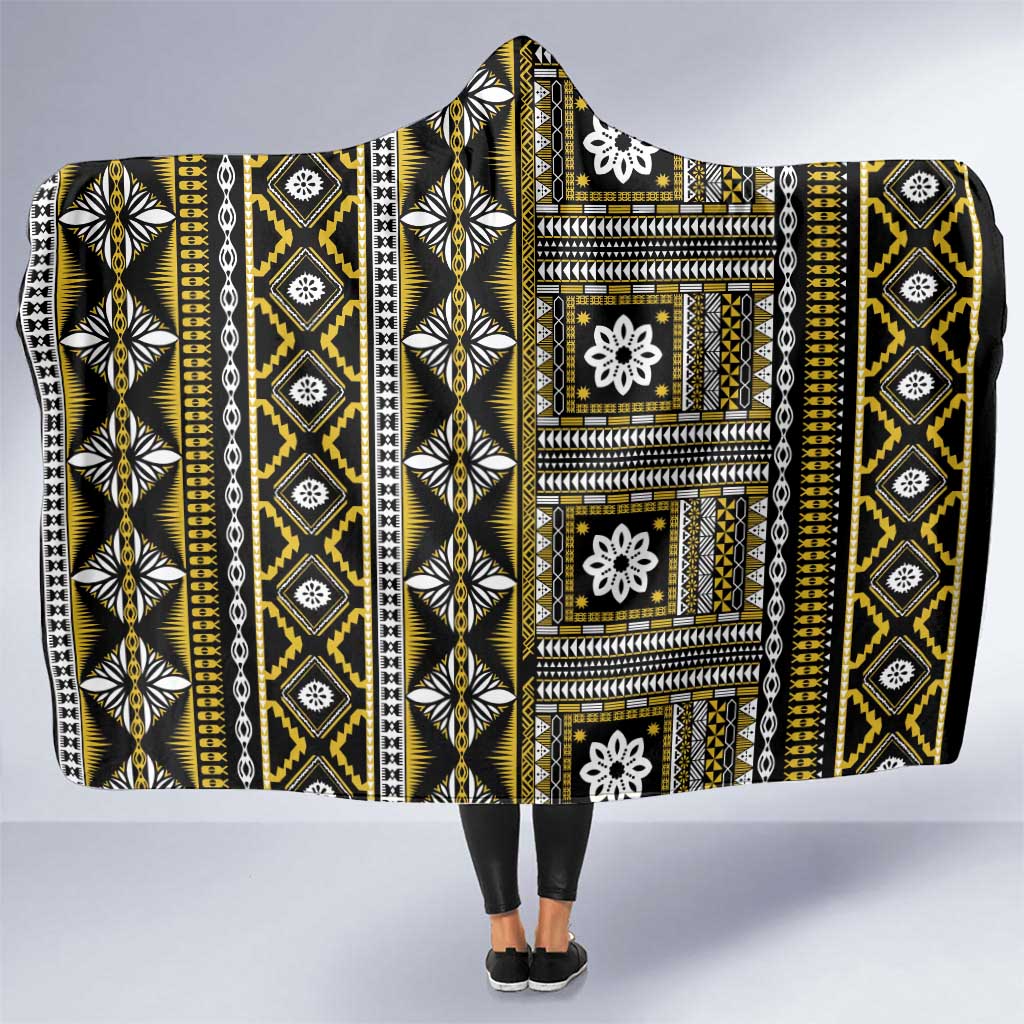 Fiji Masi Tapa Pattern Yellow Hooded Blanket - Polynesian Pride