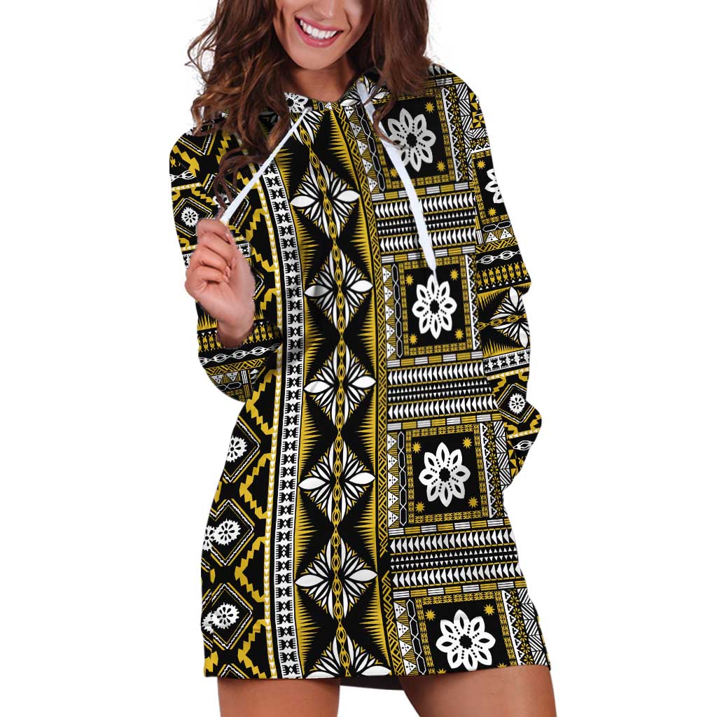 Fiji Masi Tapa Pattern Yellow Hoodie Dress - Polynesian Pride