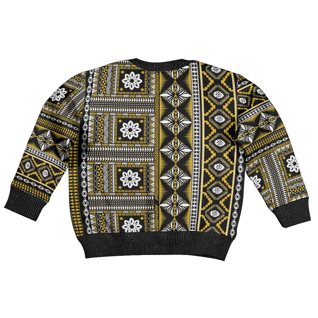Fiji Masi Tapa Pattern Yellow Kid Ugly Christmas Sweater - Polynesian Pride