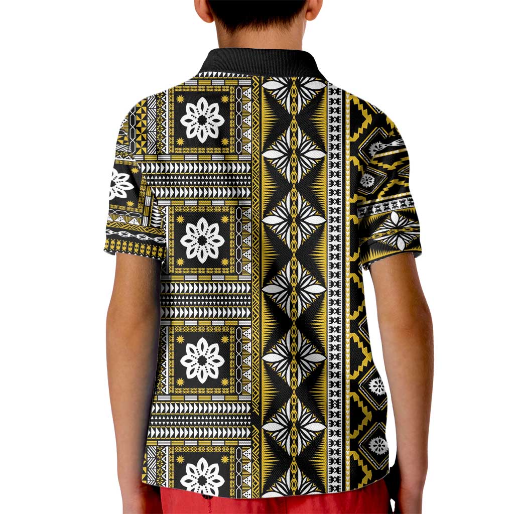 Fiji Masi Tapa Pattern Yellow Kid Polo Shirt - Polynesian Pride