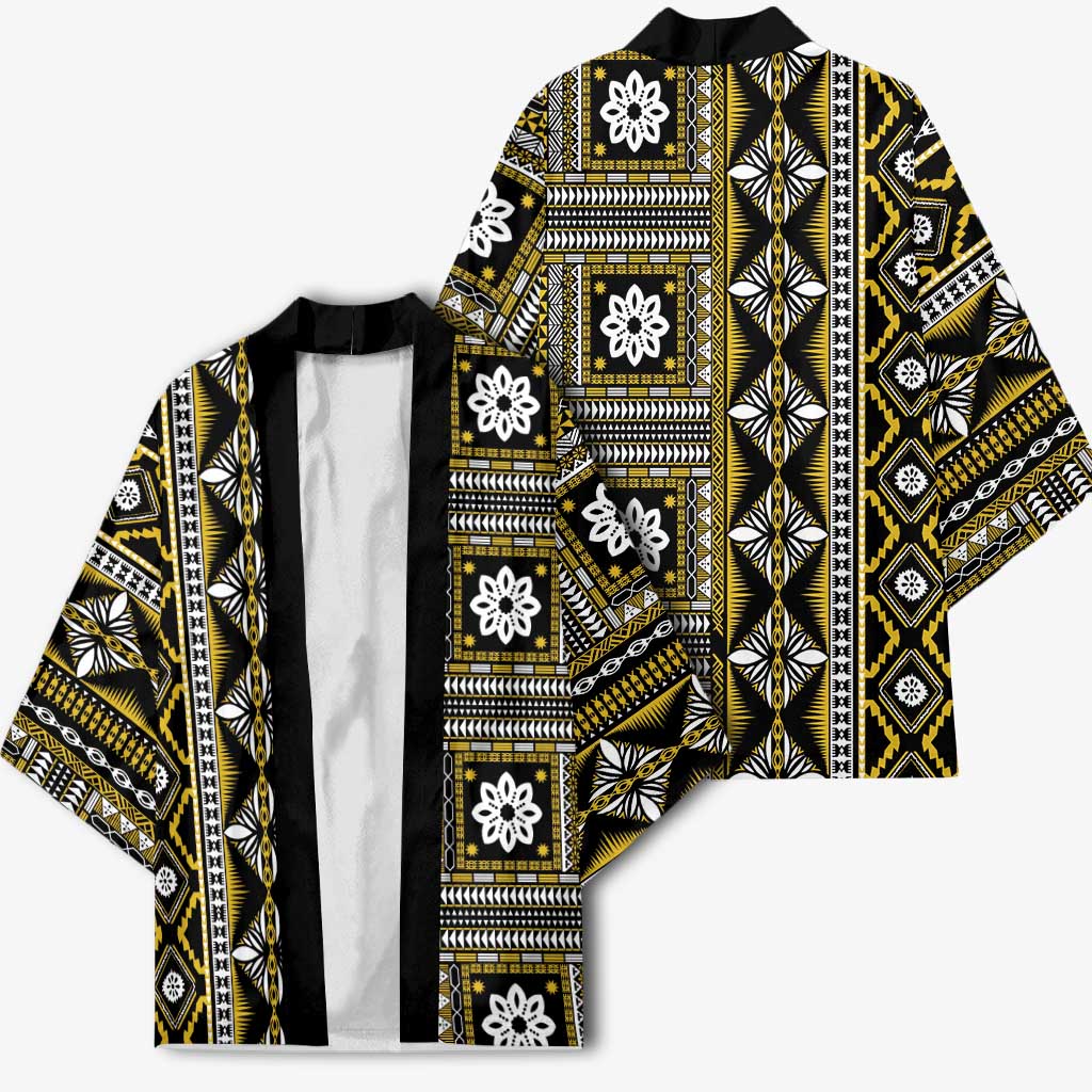 Fiji Masi Tapa Pattern Yellow Kimono - Polynesian Pride