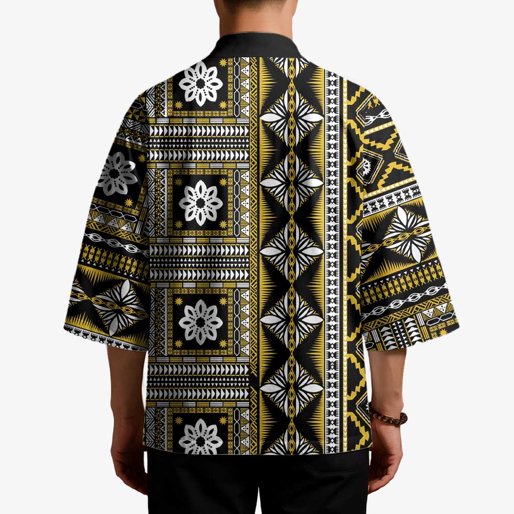 Fiji Masi Tapa Pattern Yellow Kimono - Polynesian Pride