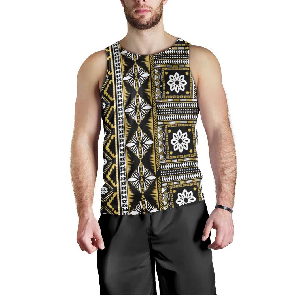 Fiji Masi Tapa Pattern Yellow Men Tank Top - Polynesian Pride