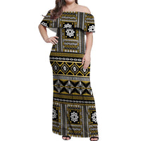 Fiji Masi Tapa Pattern Yellow Off Shoulder Maxi Dress - Polynesian Pride