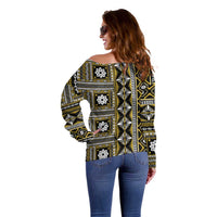 Fiji Masi Tapa Pattern Yellow Off Shoulder Sweater - Polynesian Pride