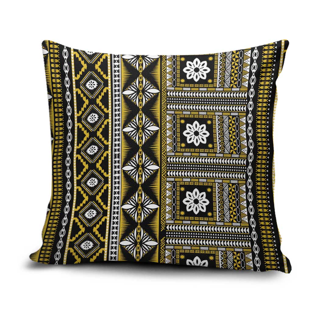Fiji Masi Tapa Pattern Yellow Pillow Cover - Polynesian Pride