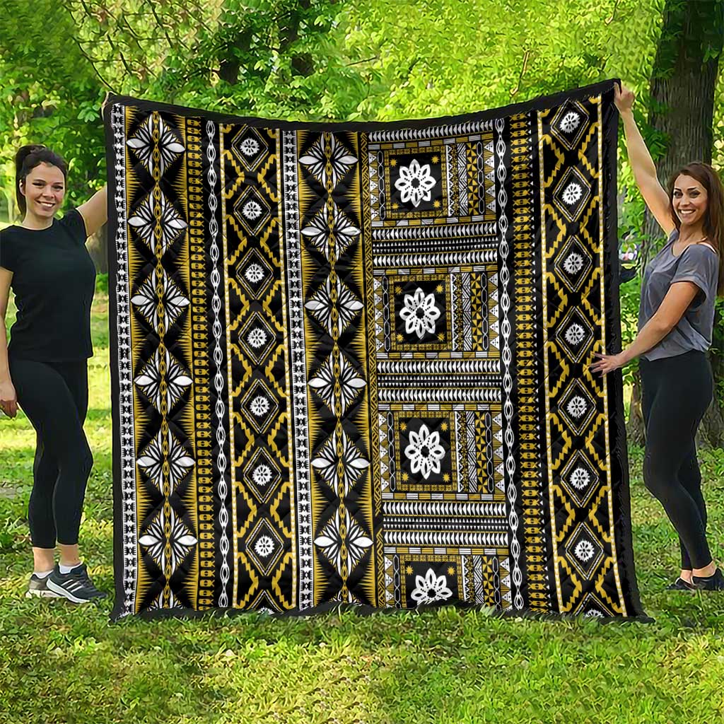 Fiji Masi Tapa Pattern Yellow Quilt - Polynesian Pride