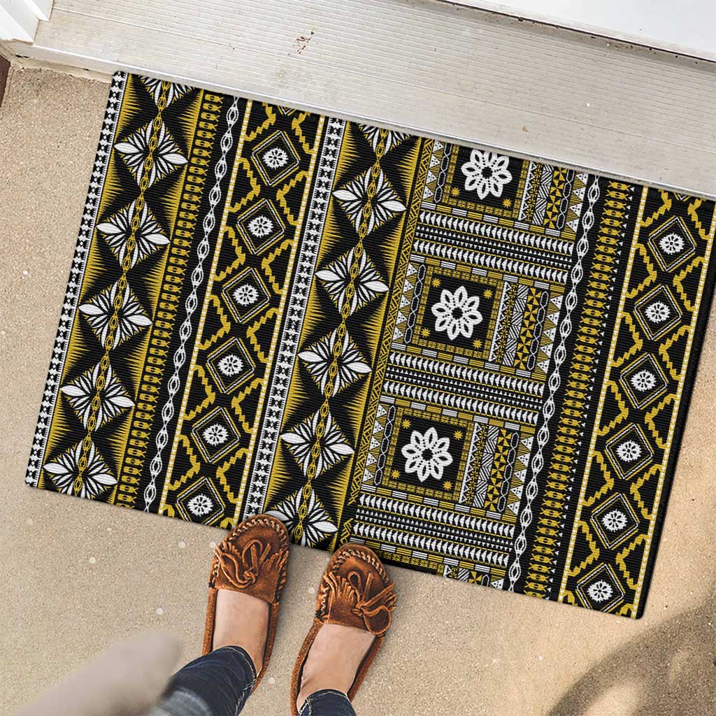 Fiji Masi Tapa Pattern Yellow Rubber Doormat - Polynesian Pride
