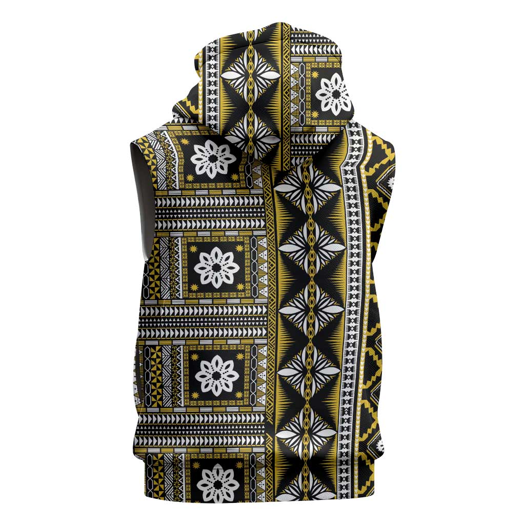 Fiji Masi Tapa Pattern Yellow Sleeveless Hoodie - Polynesian Pride