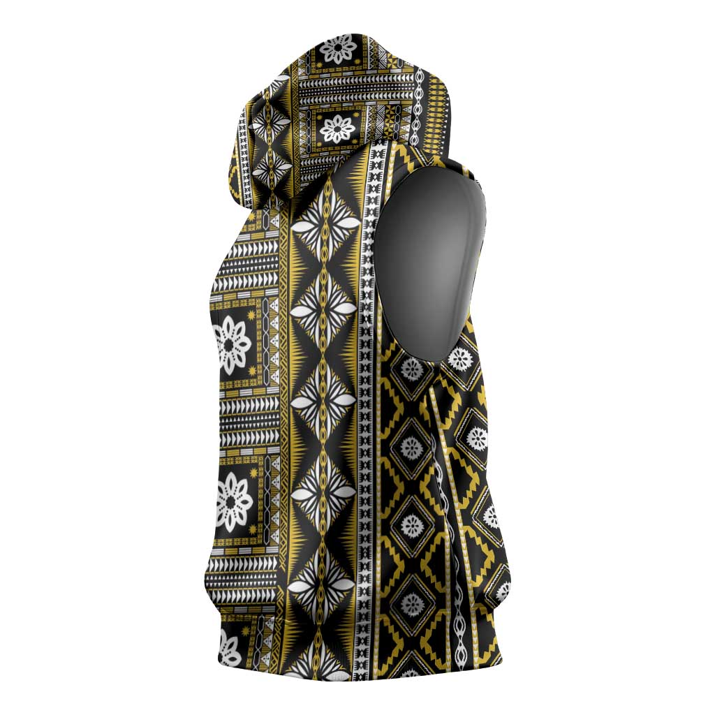 Fiji Masi Tapa Pattern Yellow Sleeveless Hoodie - Polynesian Pride