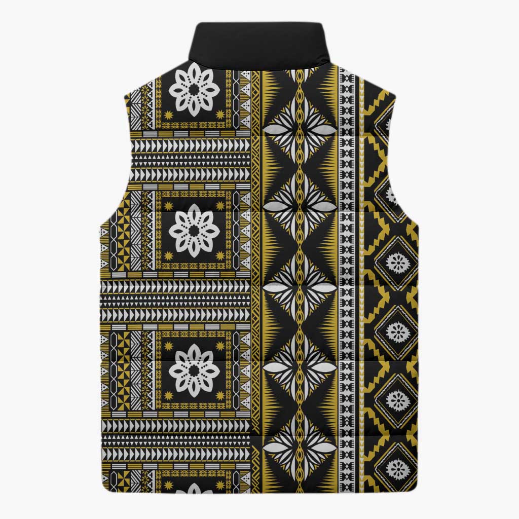 Fiji Masi Tapa Pattern Yellow Sleeveless Puffer Jacket - Polynesian Pride