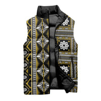Fiji Masi Tapa Pattern Yellow Sleeveless Puffer Jacket - Polynesian Pride