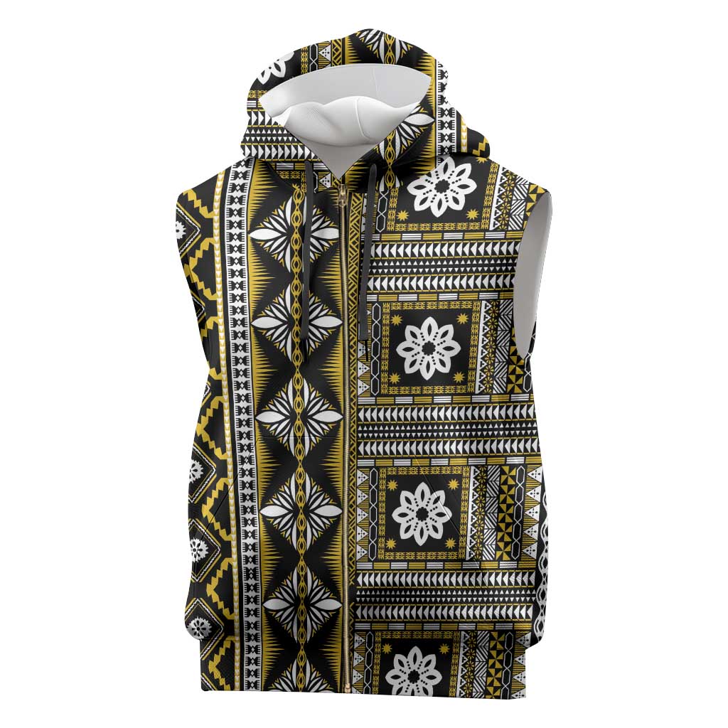 Fiji Masi Tapa Pattern Yellow Sleeveless Zip Hoodie - Polynesian Pride