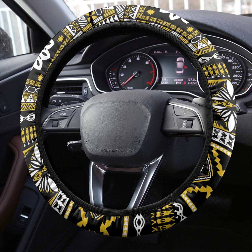Fiji Masi Tapa Pattern Yellow Steering Wheel Cover - Polynesian Pride