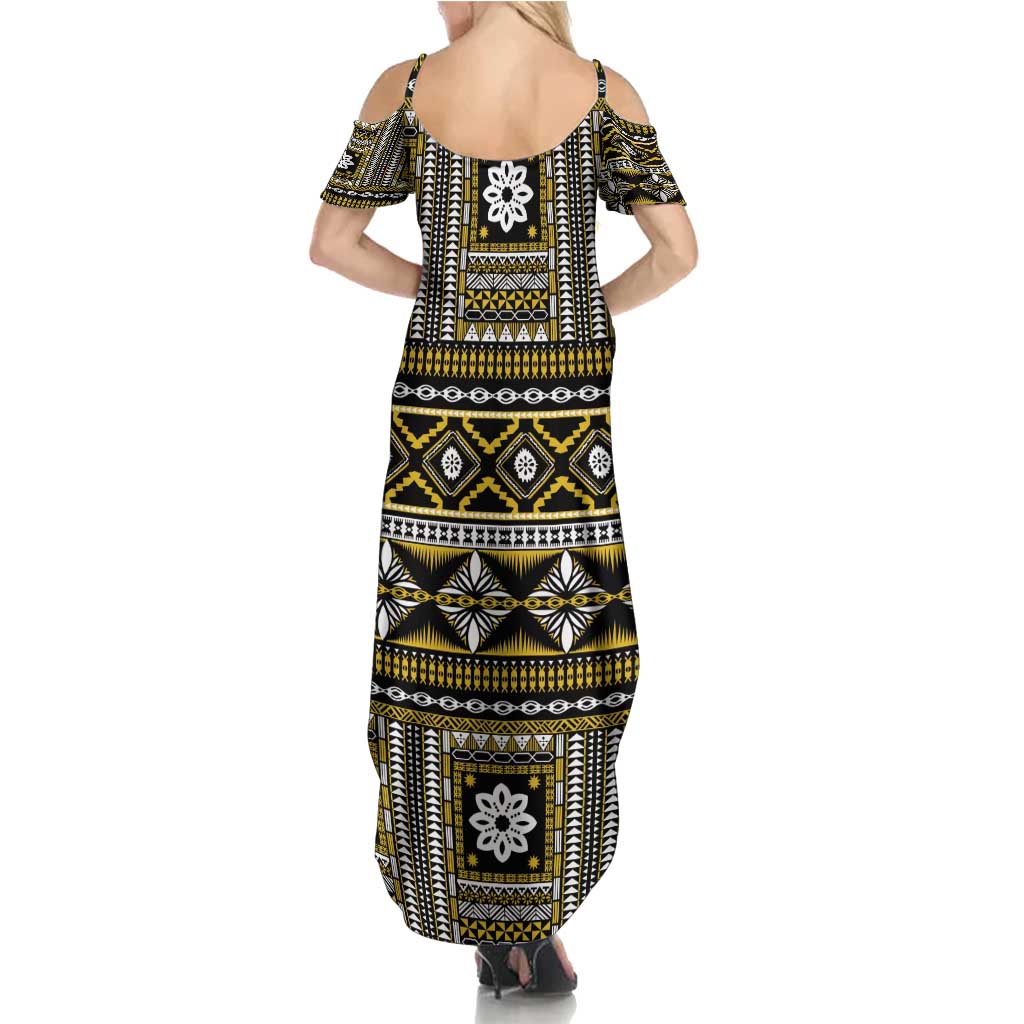 Fiji Masi Tapa Pattern Yellow Summer Maxi Dress - Polynesian Pride