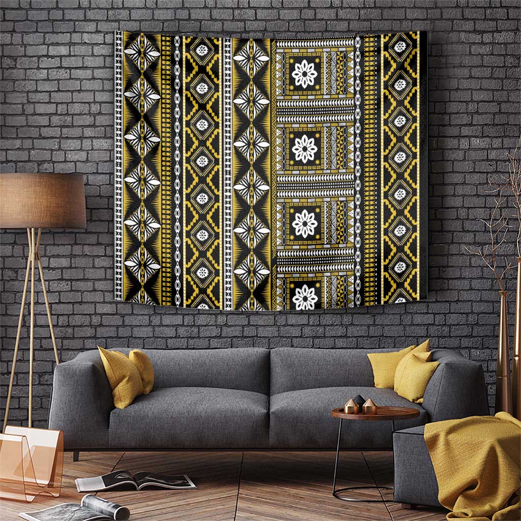 Fiji Masi Tapa Pattern Yellow Tapestry - Polynesian Pride