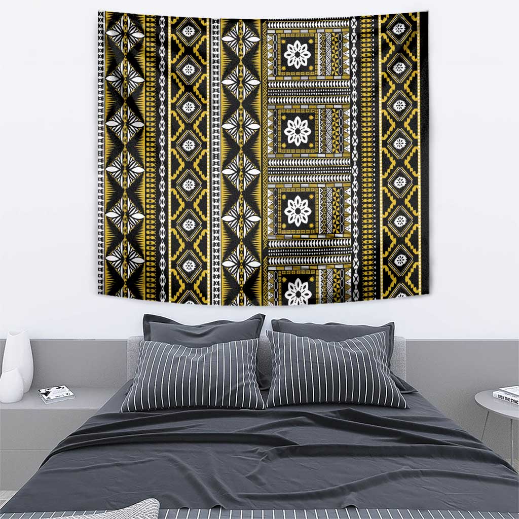 Fiji Masi Tapa Pattern Yellow Tapestry - Polynesian Pride
