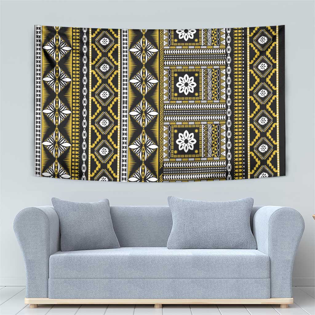 Fiji Masi Tapa Pattern Yellow Tapestry - Polynesian Pride