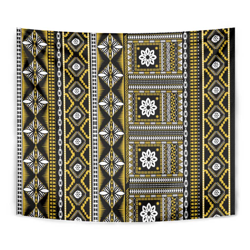 Fiji Masi Tapa Pattern Yellow Tapestry - Polynesian Pride