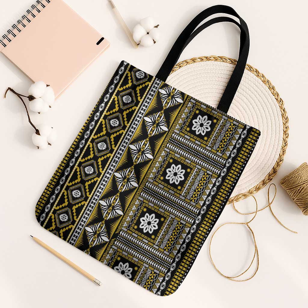Fiji Masi Tapa Pattern Yellow Tote Bag - Polynesian Pride