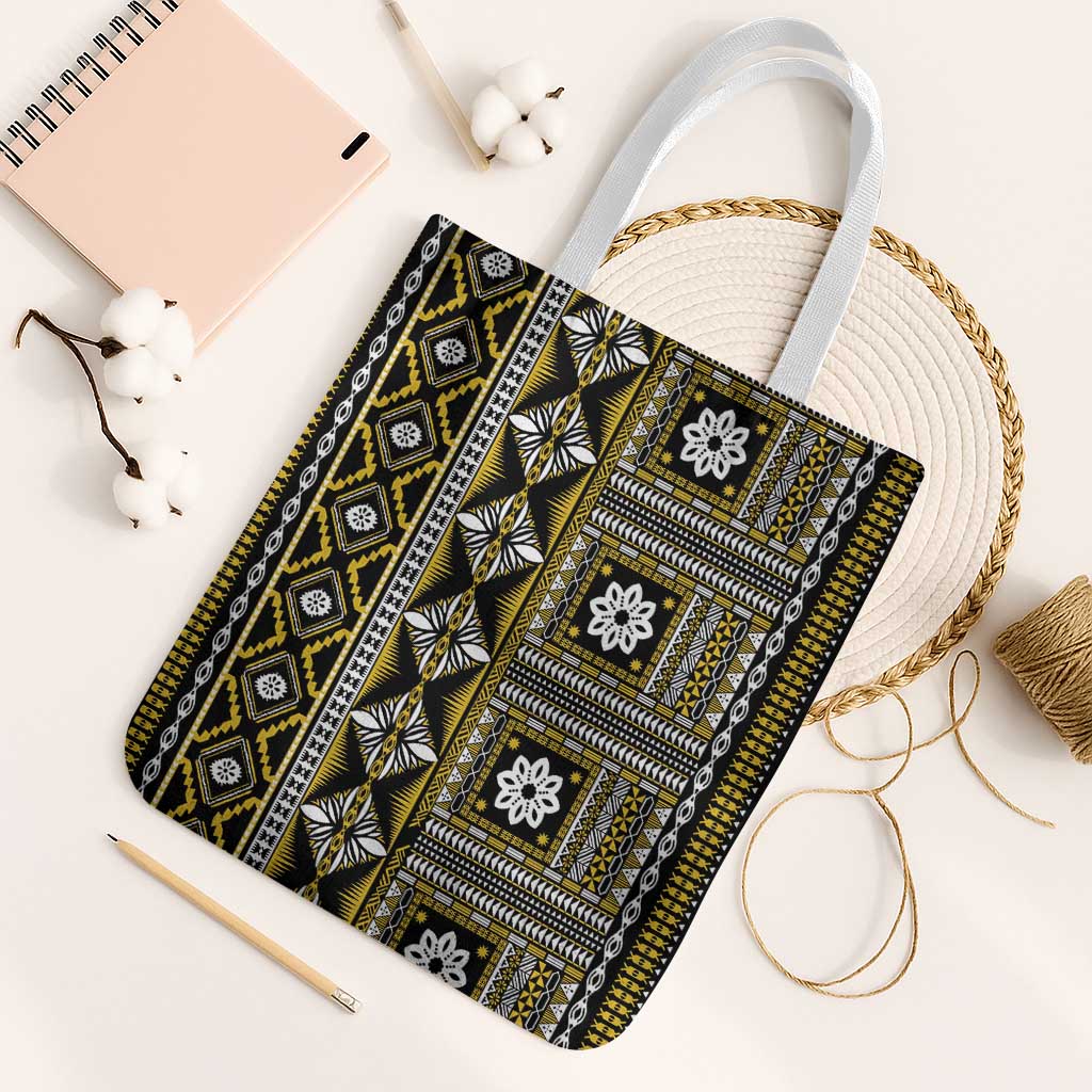 Fiji Masi Tapa Pattern Yellow Tote Bag - Polynesian Pride