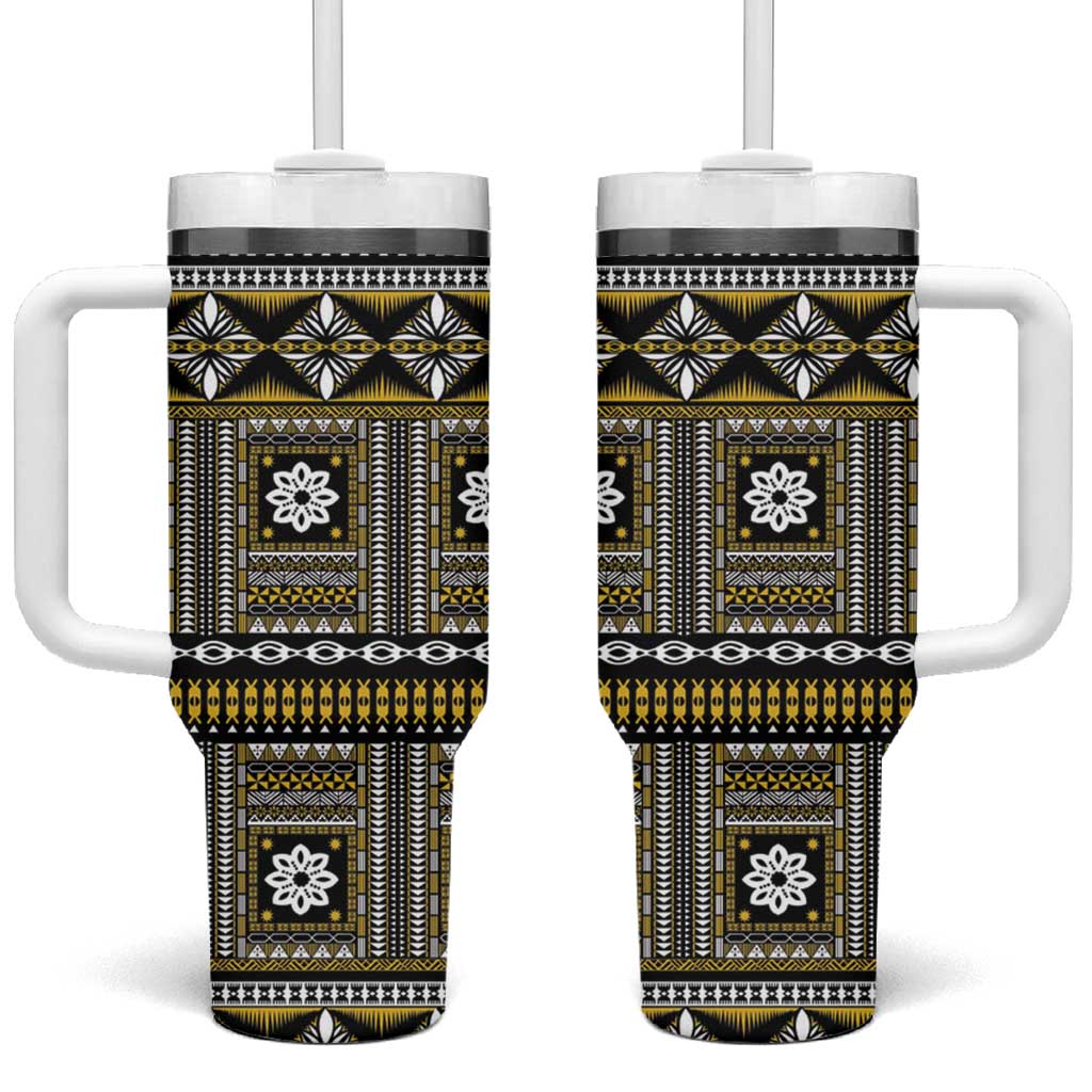 Fiji Masi Tapa Pattern Yellow Tumbler With Handle - Polynesian Pride