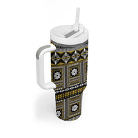 Fiji Masi Tapa Pattern Yellow Tumbler With Handle - Polynesian Pride