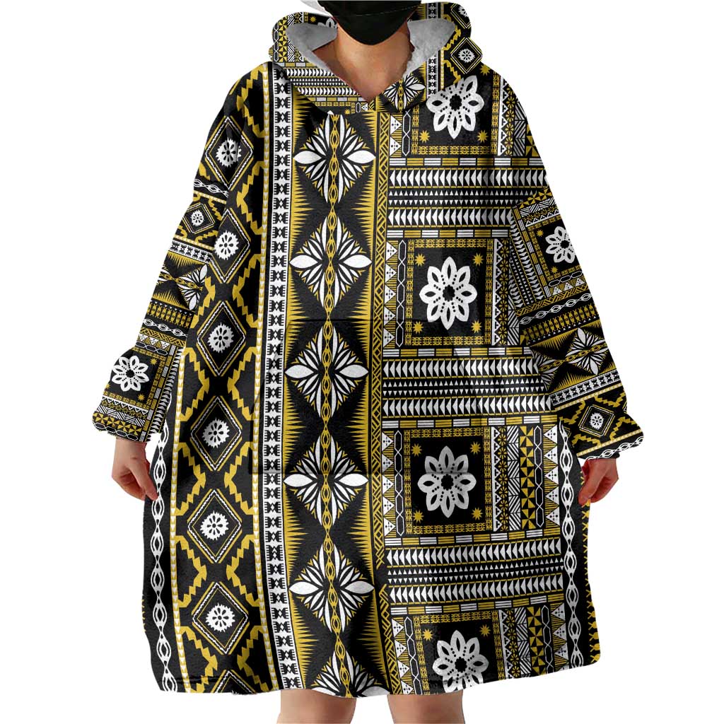 Fiji Masi Tapa Pattern Yellow Wearable Blanket Hoodie - Polynesian Pride