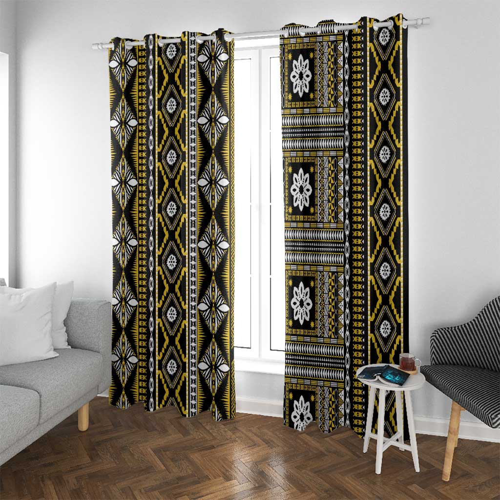 Fiji Masi Tapa Pattern Yellow Window Curtain - Polynesian Pride