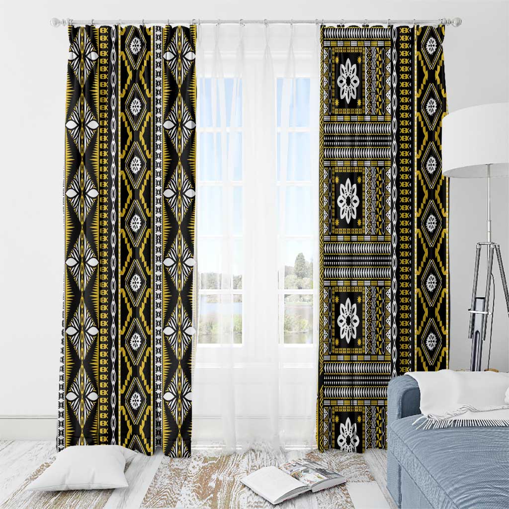 Fiji Masi Tapa Pattern Yellow Window Curtain - Polynesian Pride